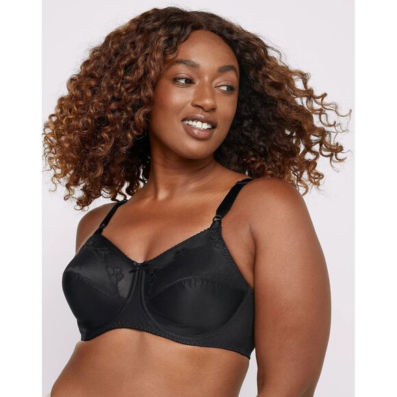 NWT Bali Flower Bali Underwire Bra Sz 34D Black Full Coverage DF0180 Sheer Trim - Picture 1 of 7
